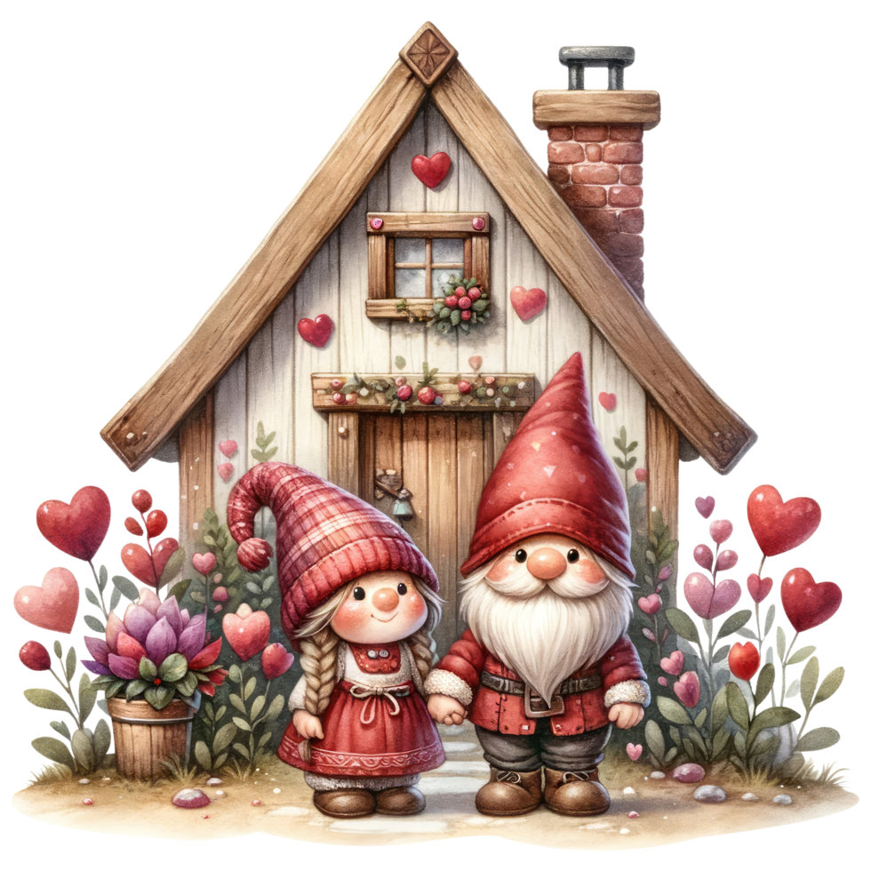 ai genererad vattenfärg gnome par uttrycka deras kärlek på hjärtans dag png