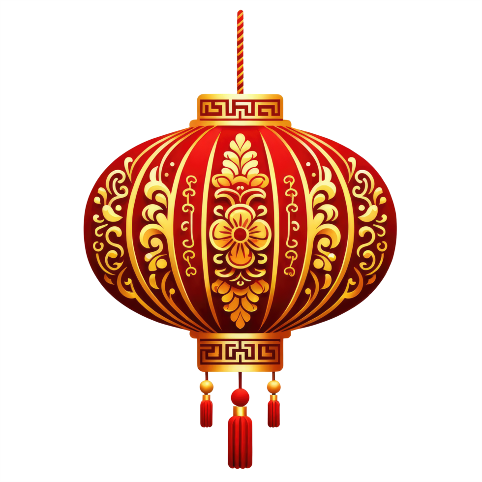 AI generated A detailed illustration of a Chinese lantern in red and gold, ornately designed with symbols and patterns, often associated with joy and celebration. png