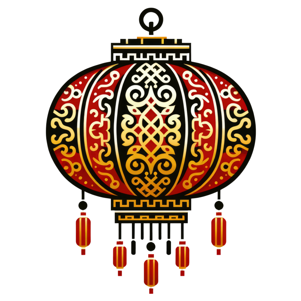 AI generated A detailed illustration of a Chinese lantern in red and gold, ornately designed with symbols and patterns, often associated with joy and celebration. png