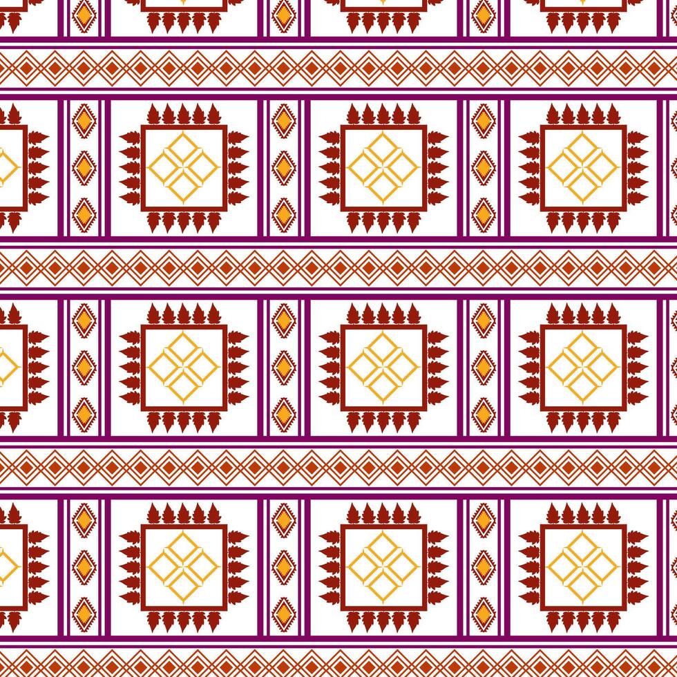 Tribal traditional fabric batik ethnic of ikat floral seamless pattern of green leaves Spring geometric repeating Vector Design on a white background
