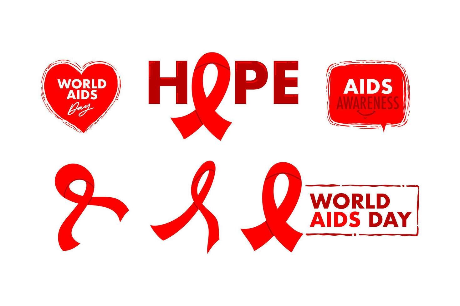 Hand drawn world AIDS day vector set illustration. December 1st AIDS awareness celebration.