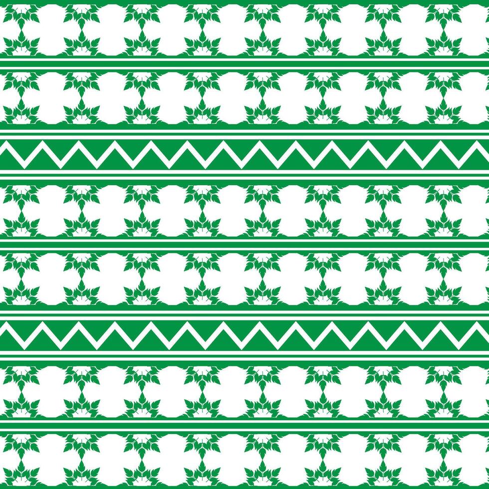 Tribal traditional fabric batik ethnic of ikat floral seamless pattern of green leaves Spring Blossom Vector Design on a white background, Curtain, carpet, wallpaper, clothing, wrapping, Batik, vector