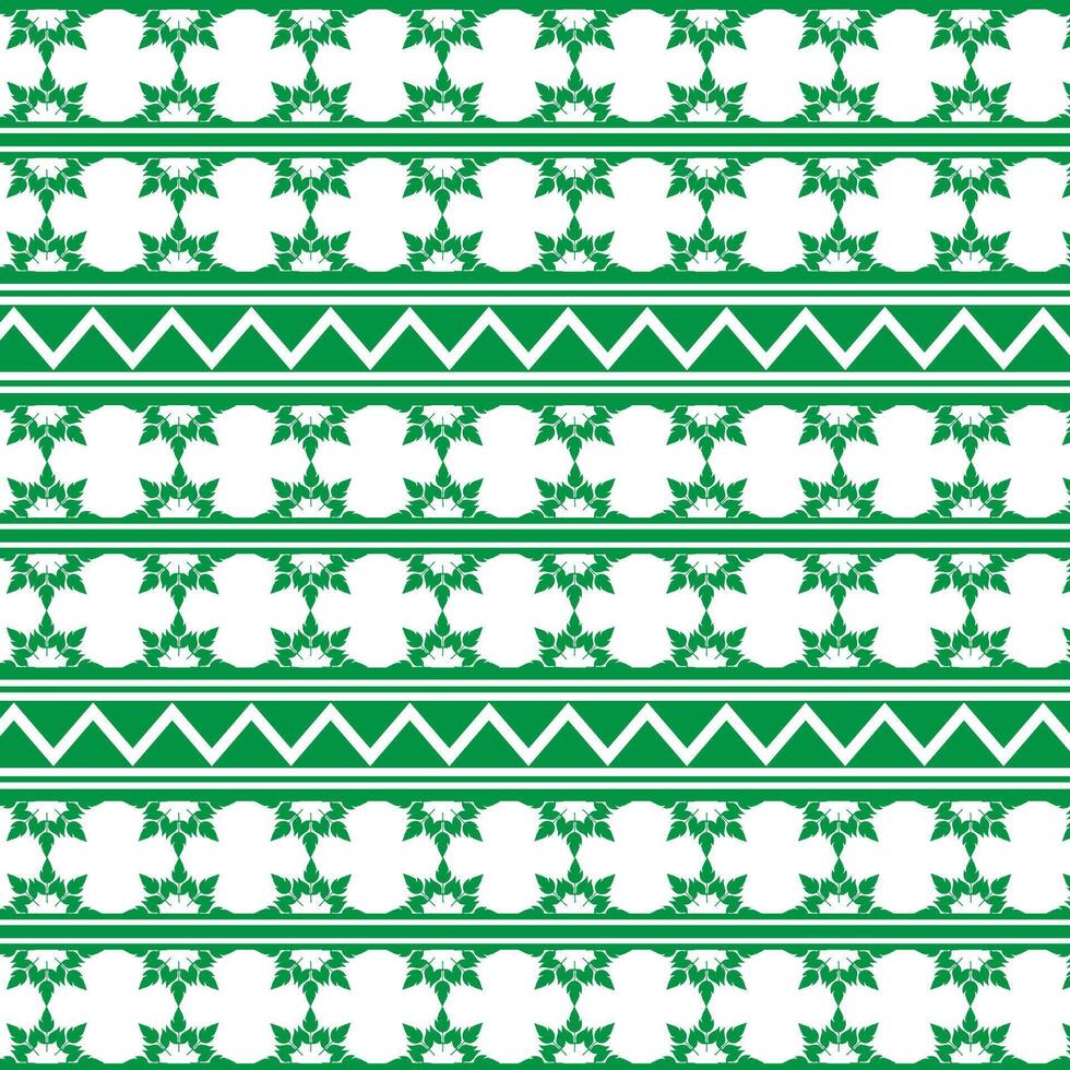 Tribal traditional fabric batik ethnic of ikat floral seamless pattern of green leaves Spring Blossom Vector Design on a white background, Curtain, carpet, wallpaper, clothing, wrapping, Batik, vector