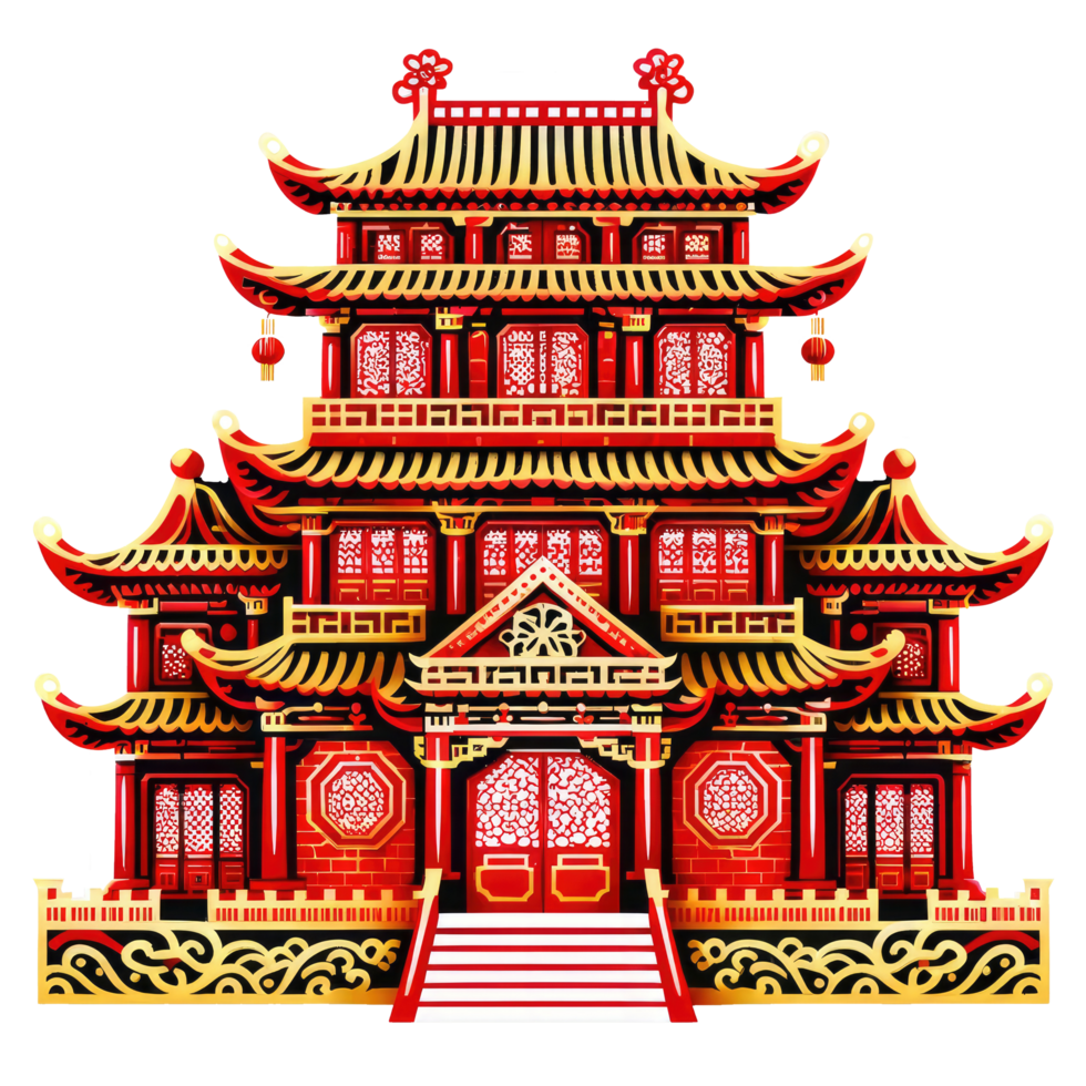 AI generated Traditional Chinese Pagoda Architecture Illustration isolated. png