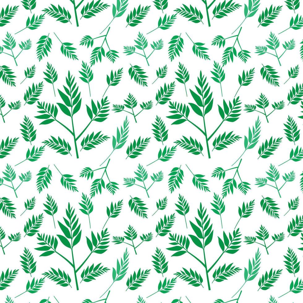 hand draw floral seamless pattern of green leaves Spring Blossom Vector Design on a white background