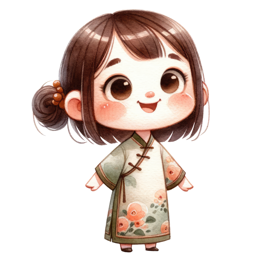 AI generated A delightful illustration of a young girl dressed in a traditional white Chinese outfit with intricate patterns, celebrating cultural heritage. png