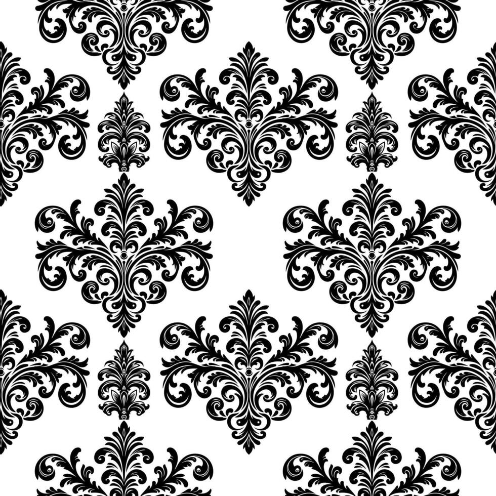 ai generado damasco tela textil sin costura modelo lujo decorativo ornamental floral divisor negro línea Clásico decoración elemento blanco antecedentes vector