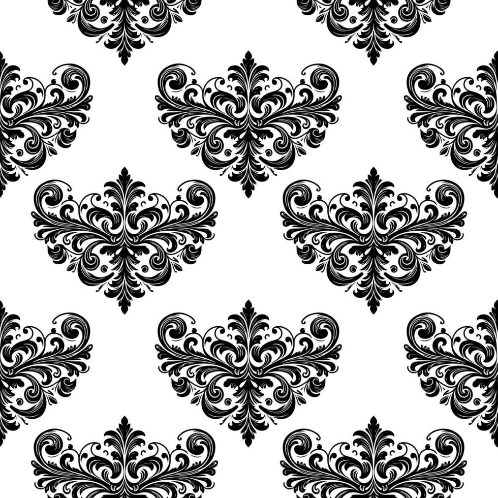 ai generado damasco tela textil sin costura modelo lujo decorativo ornamental floral divisor negro línea Clásico decoración elemento blanco antecedentes vector