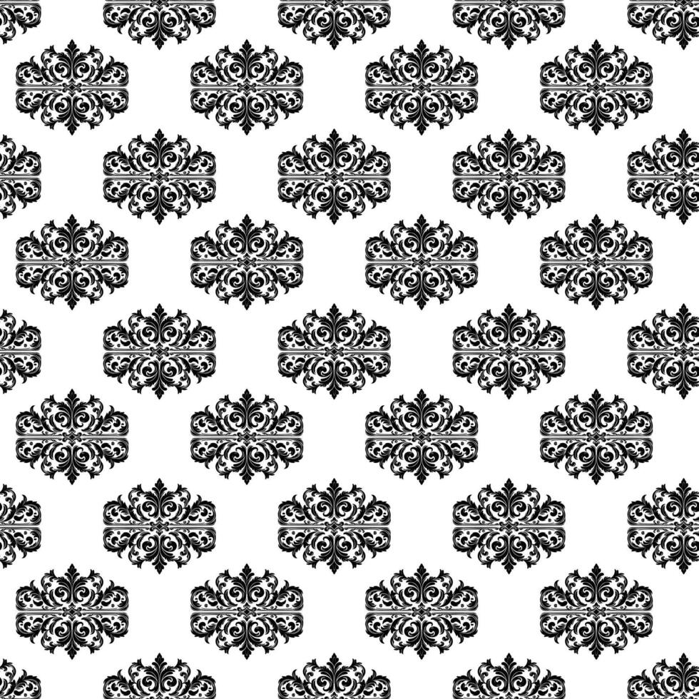 AI generated Damask Fabric textile seamless pattern Luxury decorative  Ornamental floral divider Black line vintage decoration element white Background vector