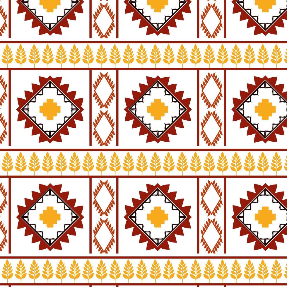 Tribal traditional fabric batik ethnic of ikat floral seamless pattern of green leaves Spring geometric repeating Vector Design on a white background