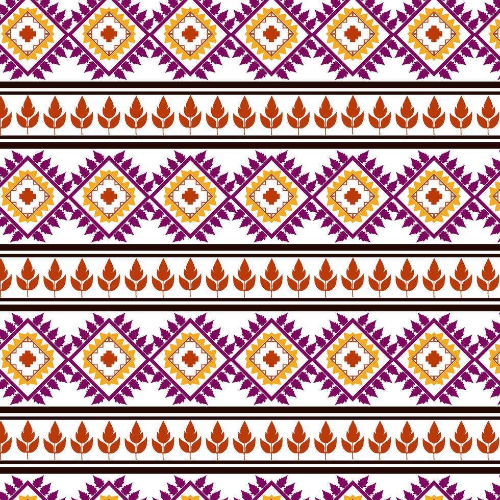 Tribal traditional fabric batik ethnic of ikat floral seamless pattern of green leaves Spring geometric repeating Vector Design on a white background