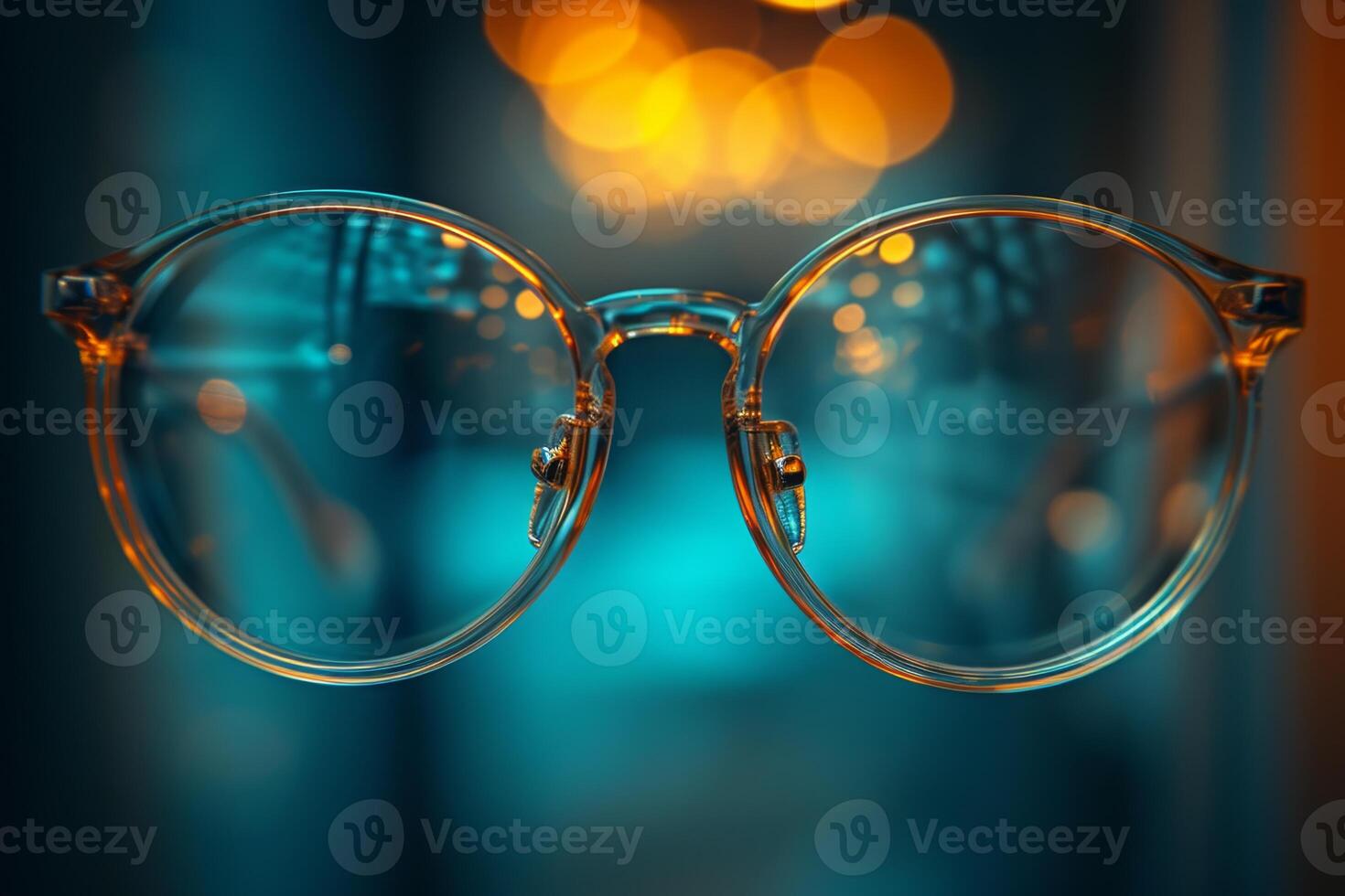 AI generated Glasses lying on the table. The concept of good eyesight photo