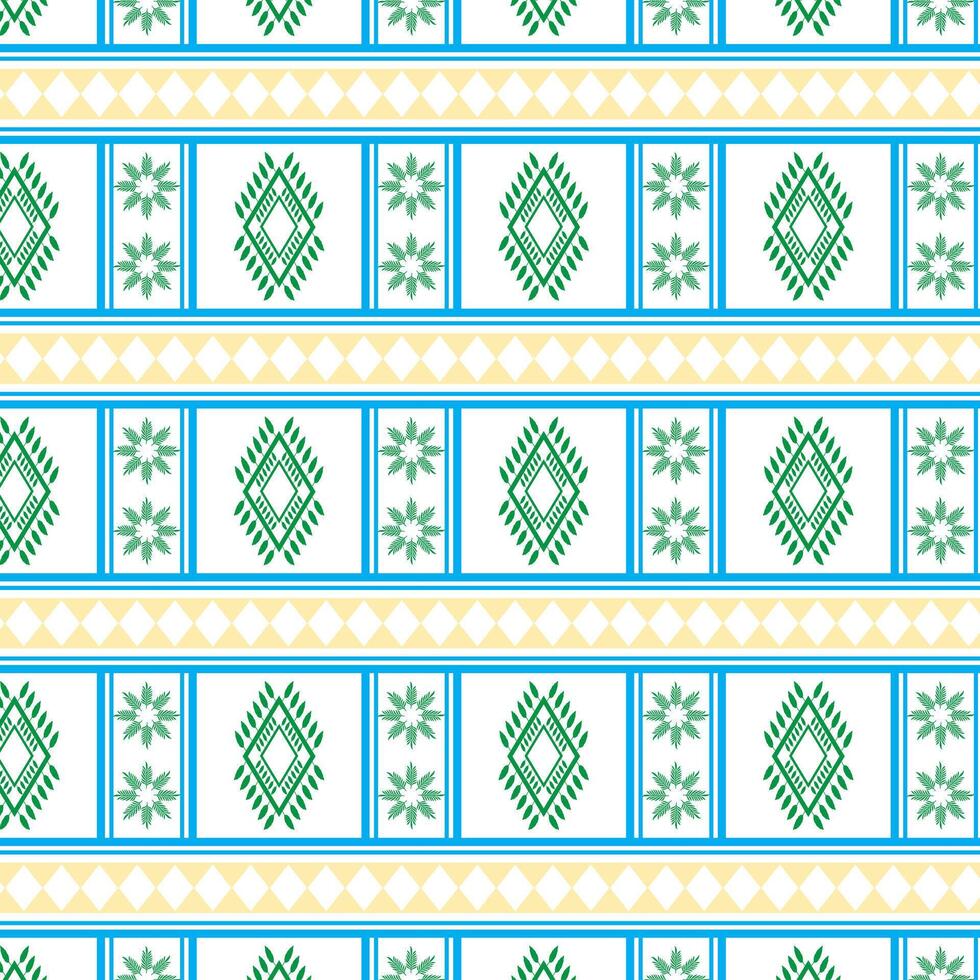 Tribal traditional fabric batik ethnic of ikat floral seamless pattern of green leaves Spring Blossom Vector Design on a white background, Curtain, carpet, wallpaper, clothing, wrapping, Batik, vector