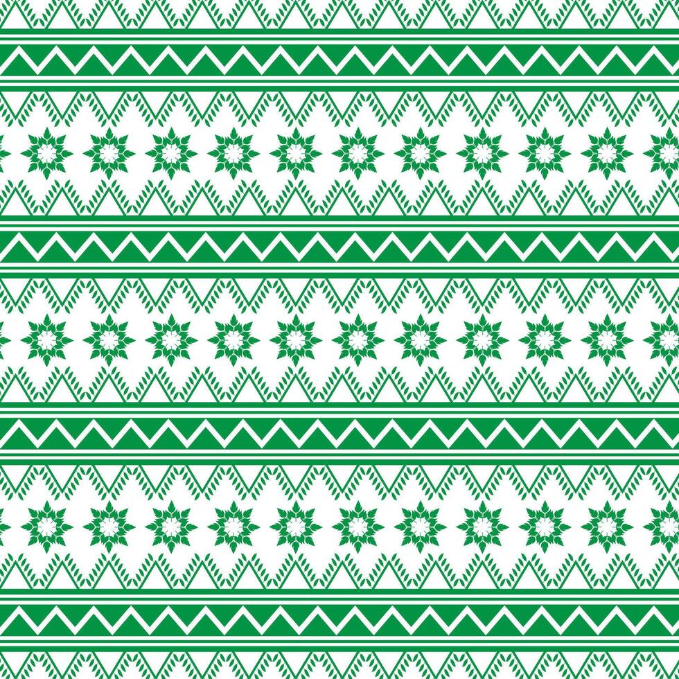 Tribal traditional fabric batik ethnic of ikat floral seamless pattern of green leaves Spring Blossom Vector Design on a white background, Curtain, carpet, wallpaper, clothing, wrapping, Batik, vector