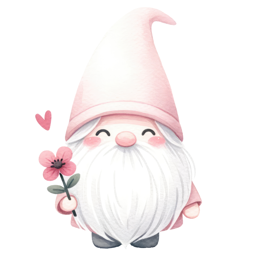 AI generated A charming illustration of a cute gnome with a pink dress in valentine's day. png