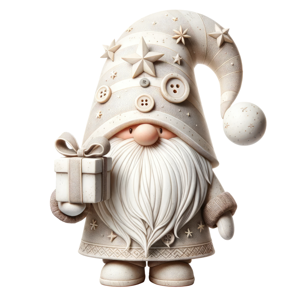 AI generated Gnome in white clothes celebrates the New Year. png