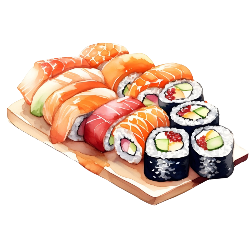 AI generated Sushi watercolor illustration png