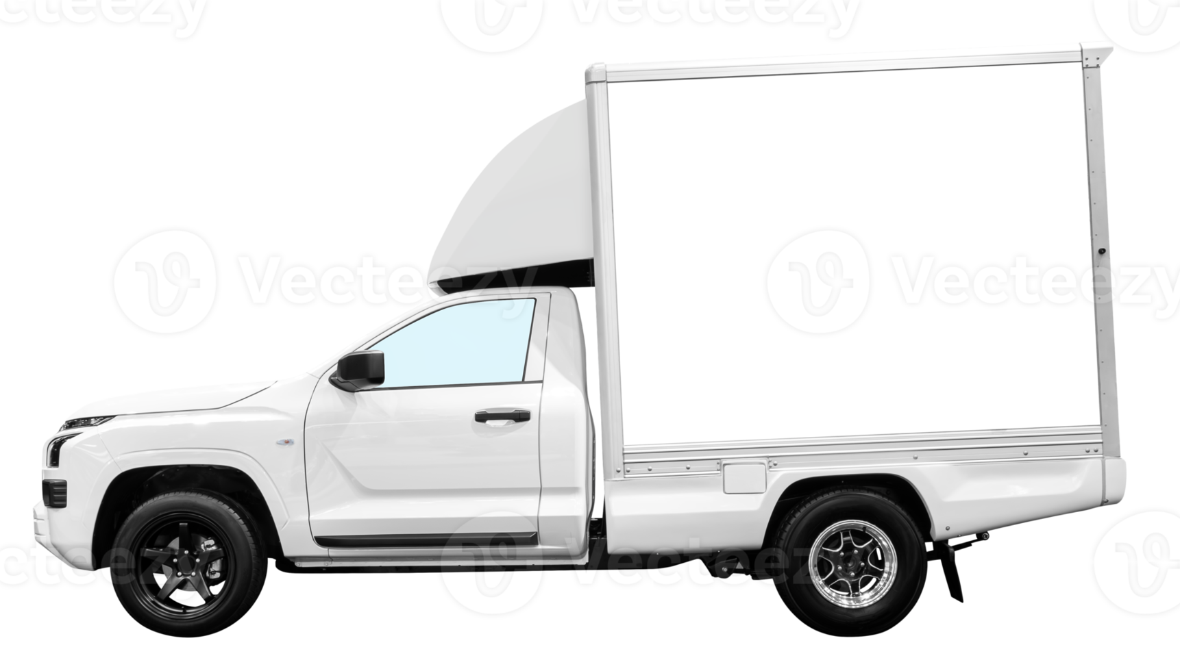 Side view white small refrigerated truck png