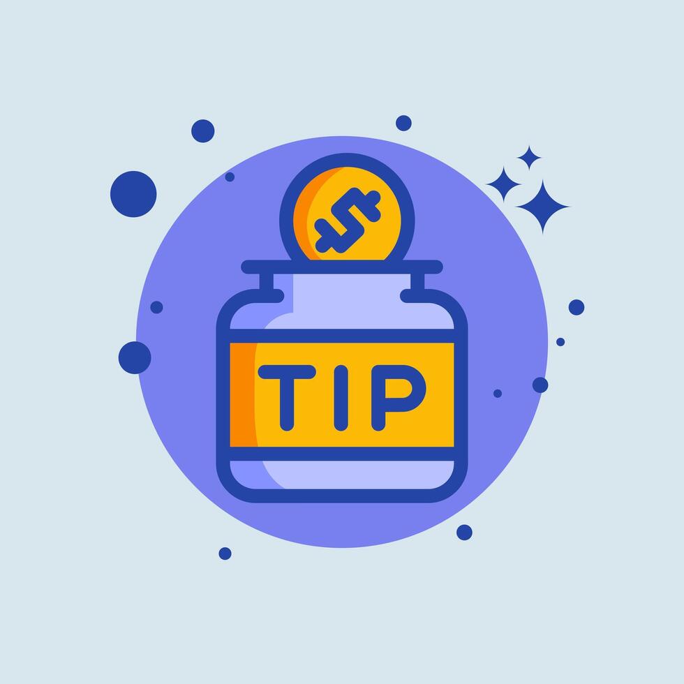 Tip jar flat illustration. Coin signs vector illustration.