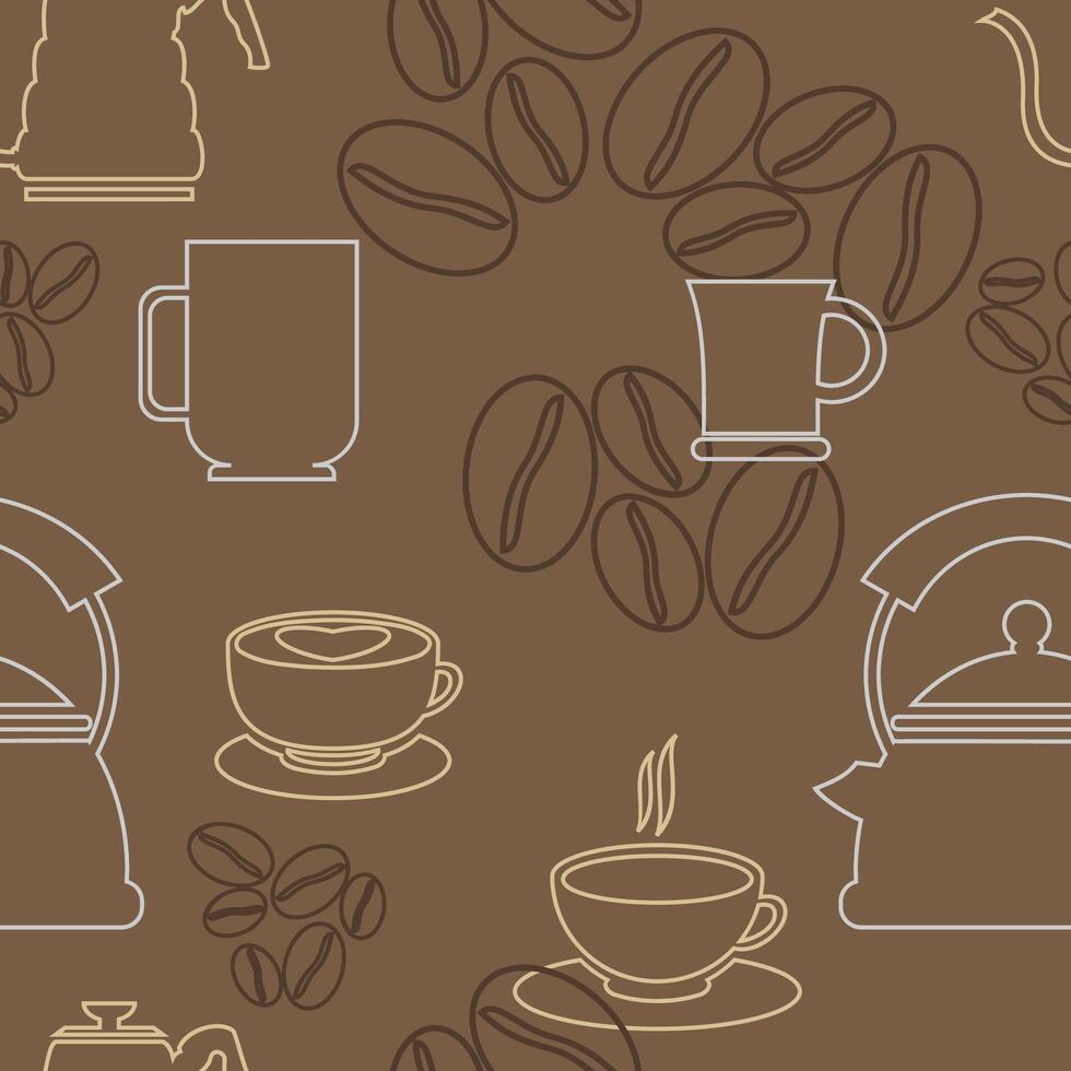 Editable Vector Illustration of Outline Style Coffee Equipment Seamless Pattern for Creating Background and Decorative Element of Cafe Related Design