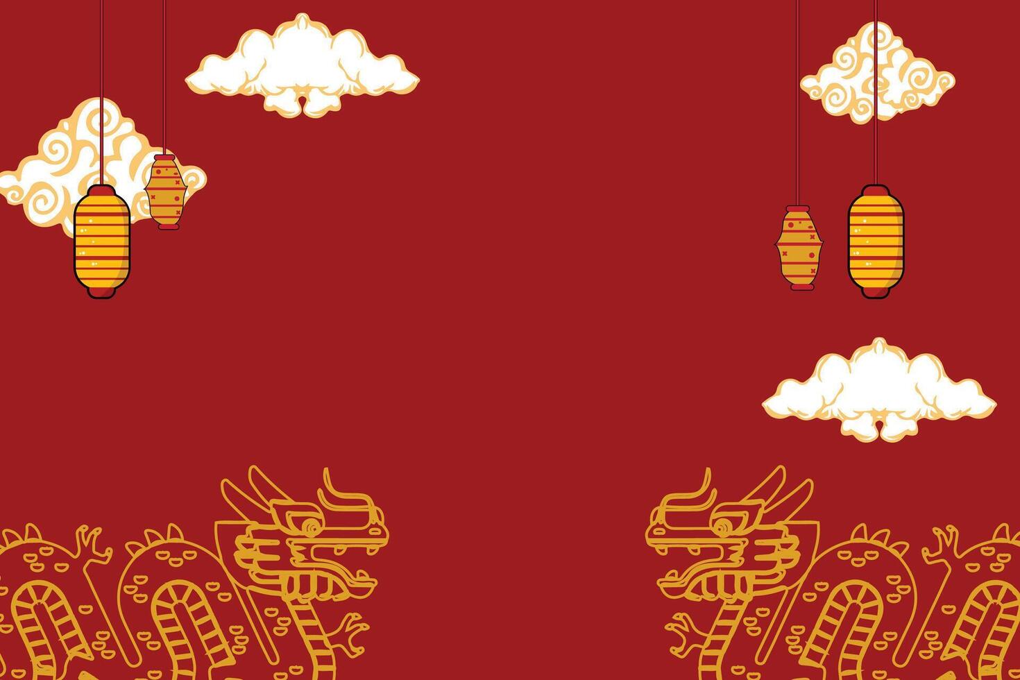Chinese New Year 2024 with a modern art design style with red and gold Chinese decorations, suitable for posters, banners or social media posts for lunar new year celebrations. vector