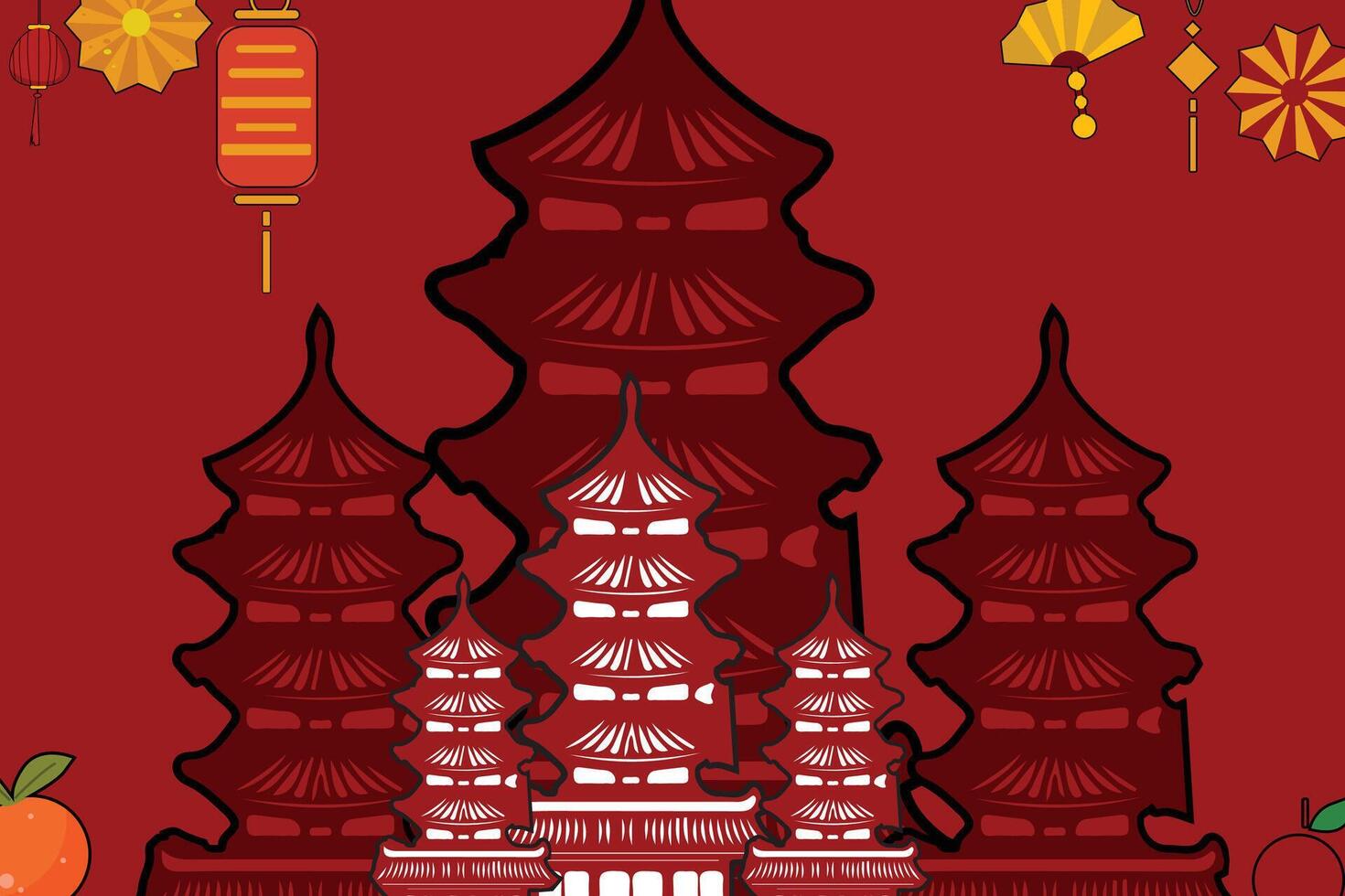 Chinese New Year 2024 with a modern art design style with red and gold Chinese decorations, suitable for posters, banners or social media posts for lunar new year celebrations. vector