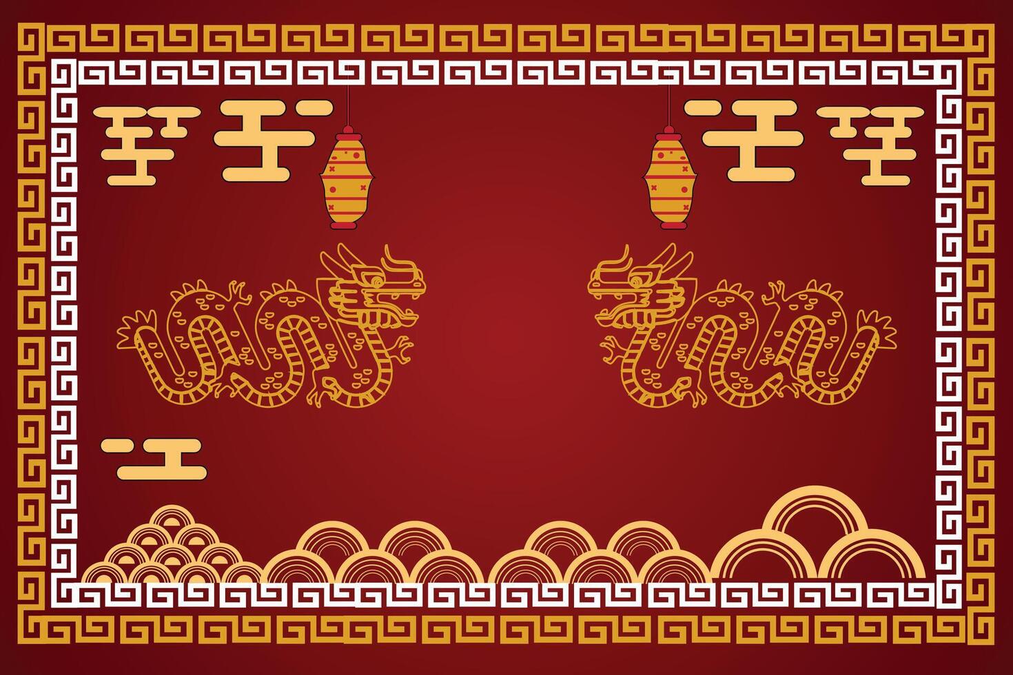 Chinese New Year 2024 with a modern art design style with red and gold Chinese decorations, suitable for posters, banners or social media posts for lunar new year celebrations. vector