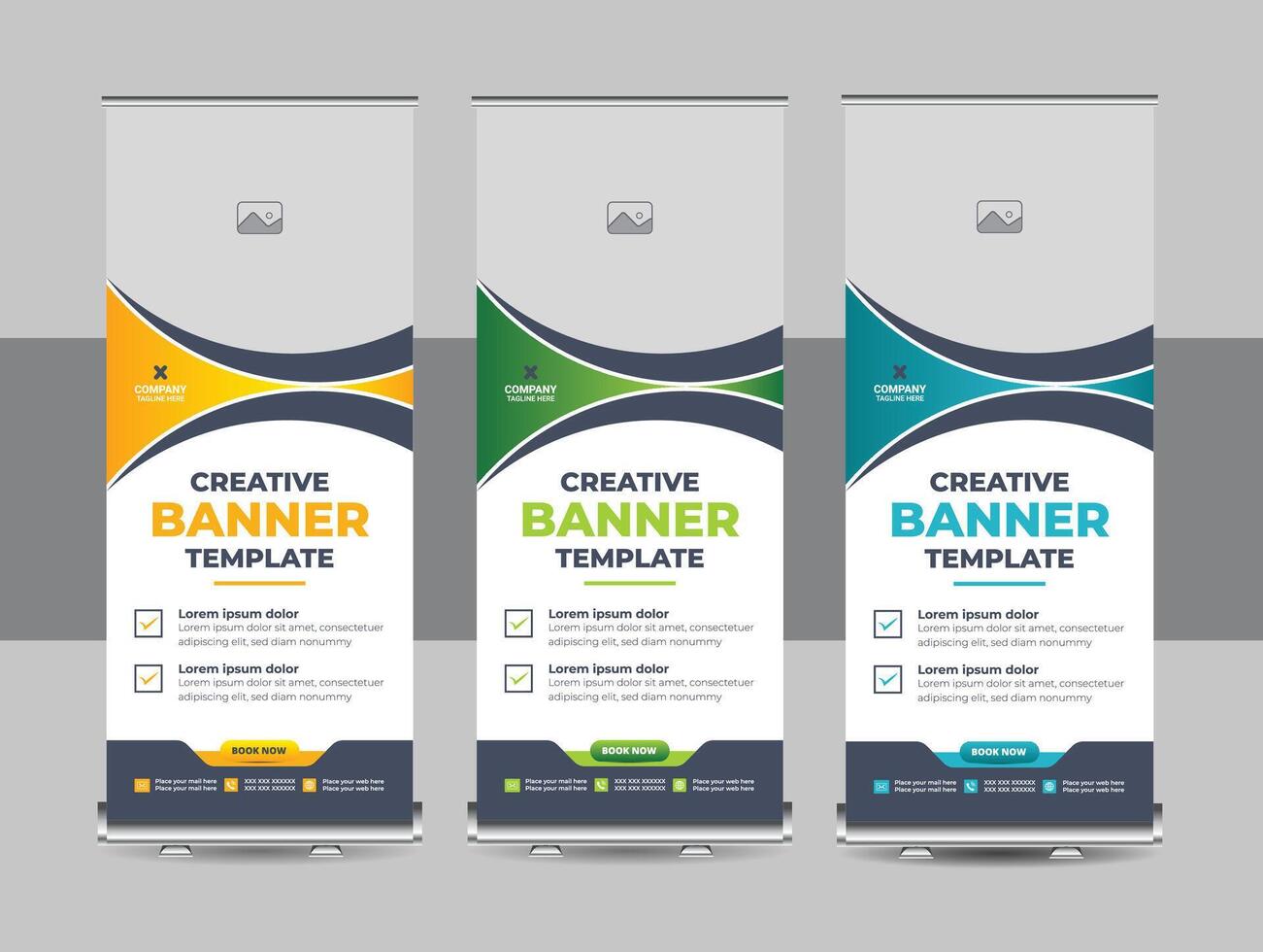Roll up banner design template or Modern standee, flag banner, pull up design for print media. Abstract Roll Up Banner Stand Template vector