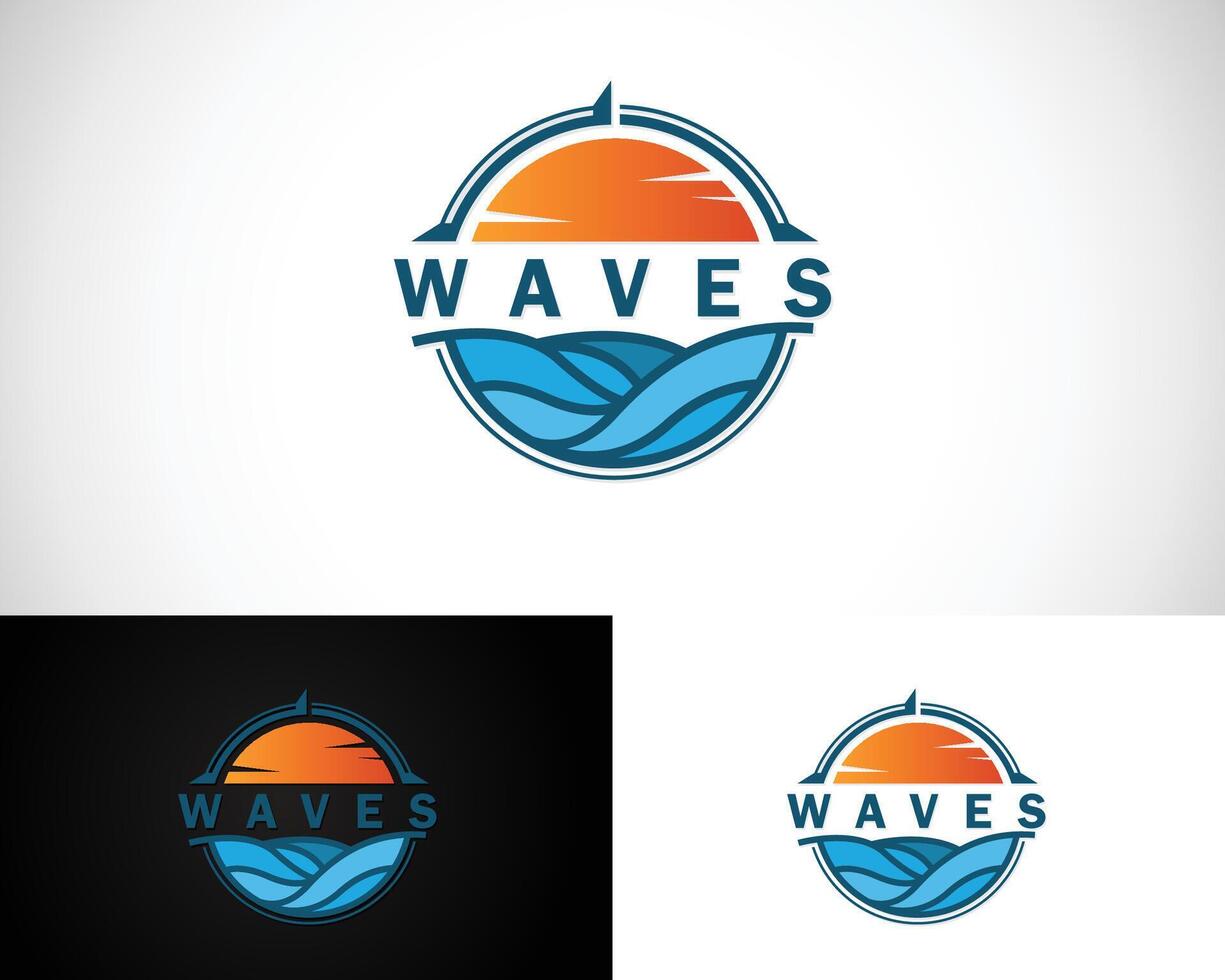 Wave beach logo creative nature sun design concept travel business vector