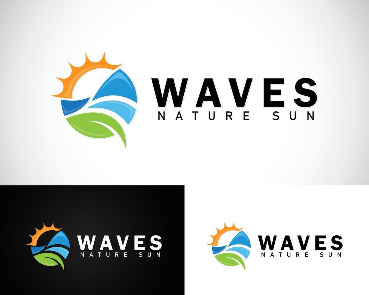 wave logo creative nature sun design concept ocean vector