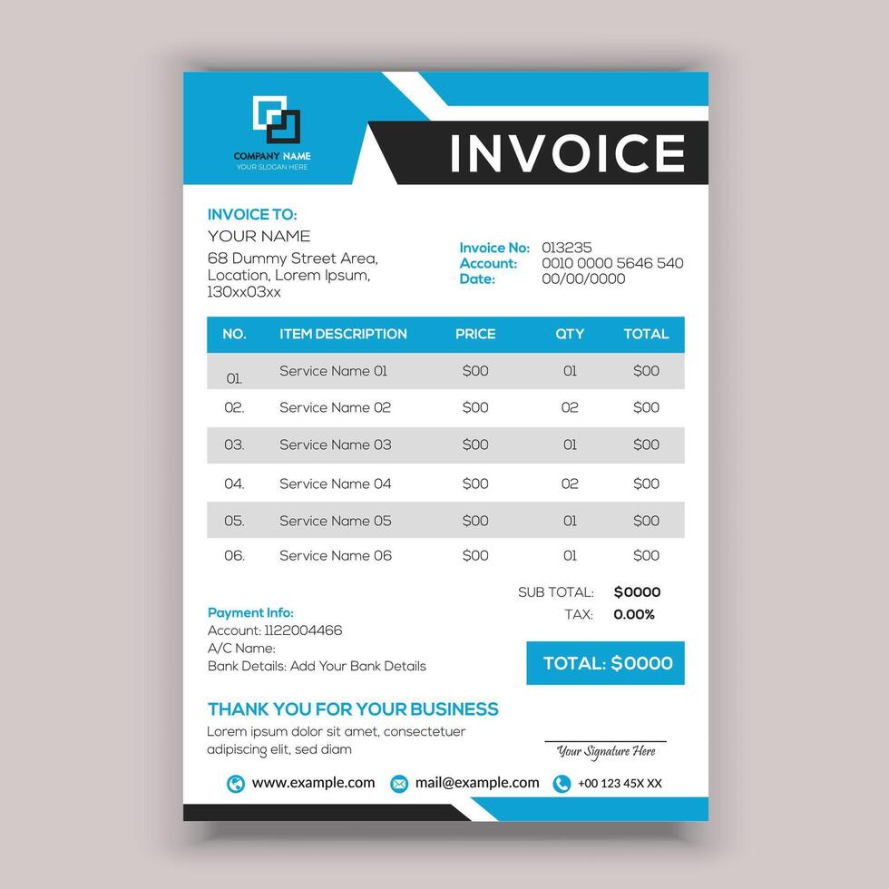 Professional Corporate Business Invoice Template Design, Elegant Business Stationery Design, Tax Form, Payment Bill. vector