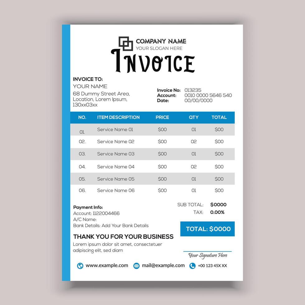 Business corporate creative invoice template. Business invoice for your business. vector