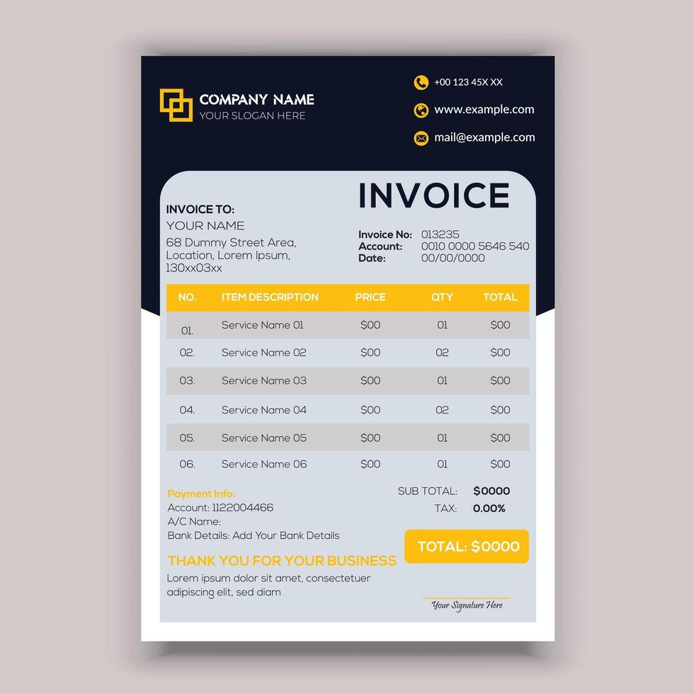 Business corporate creative invoice template. Business invoice for your business. vector