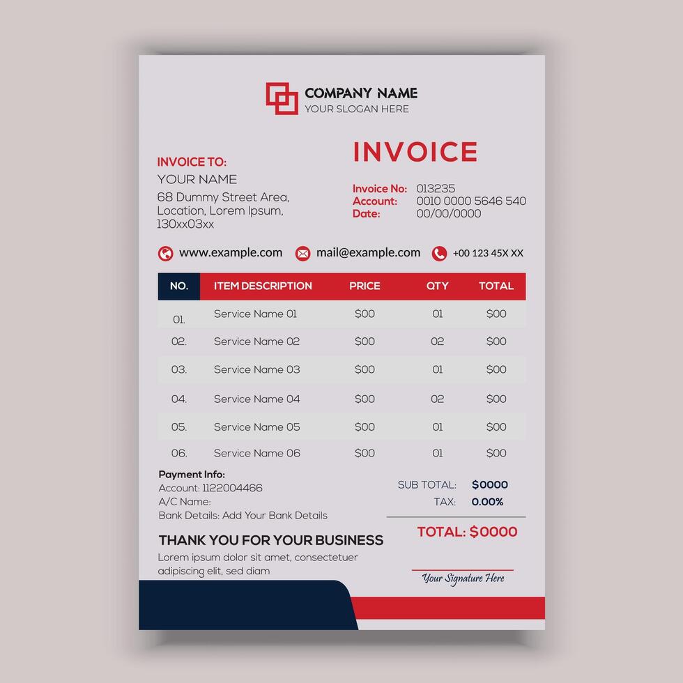 Professional Corporate Business Invoice Template Design, Elegant Business Stationery Design. vector