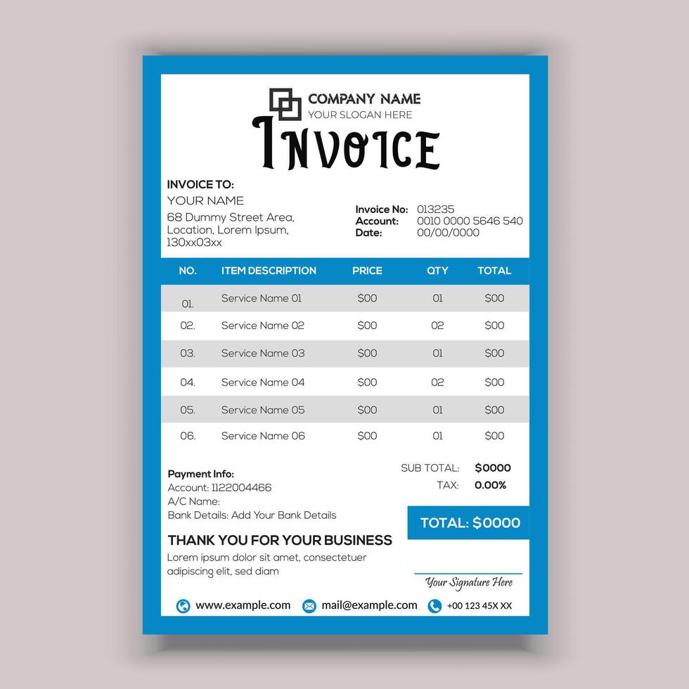 Business corporate creative invoice template. Business invoice for your business. vector