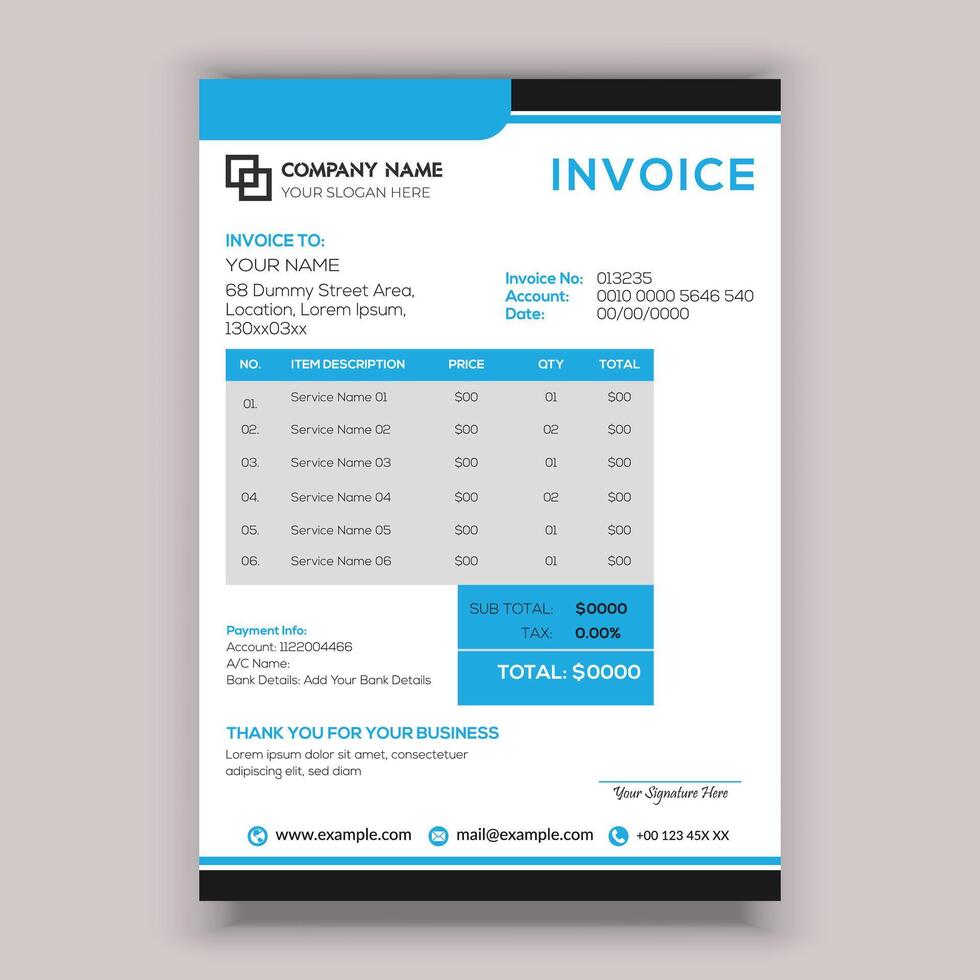 Professional Corporate Business Invoice Template Design, Elegant Business Stationery Design. vector