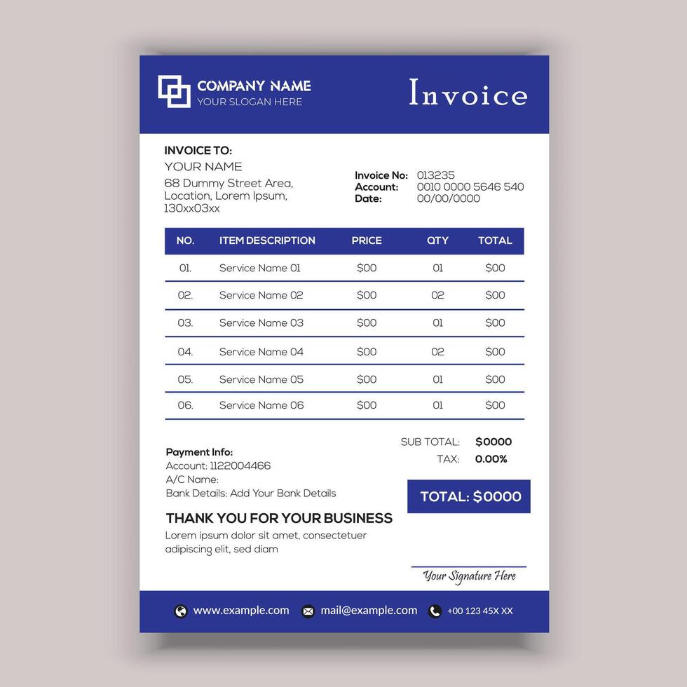 Business corporate creative invoice template. Business invoice for your business. vector