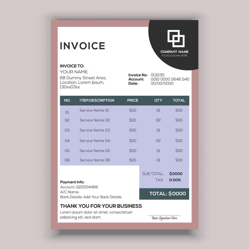 Professional Corporate Business Invoice Template Design, Elegant Business Stationery Design. vector