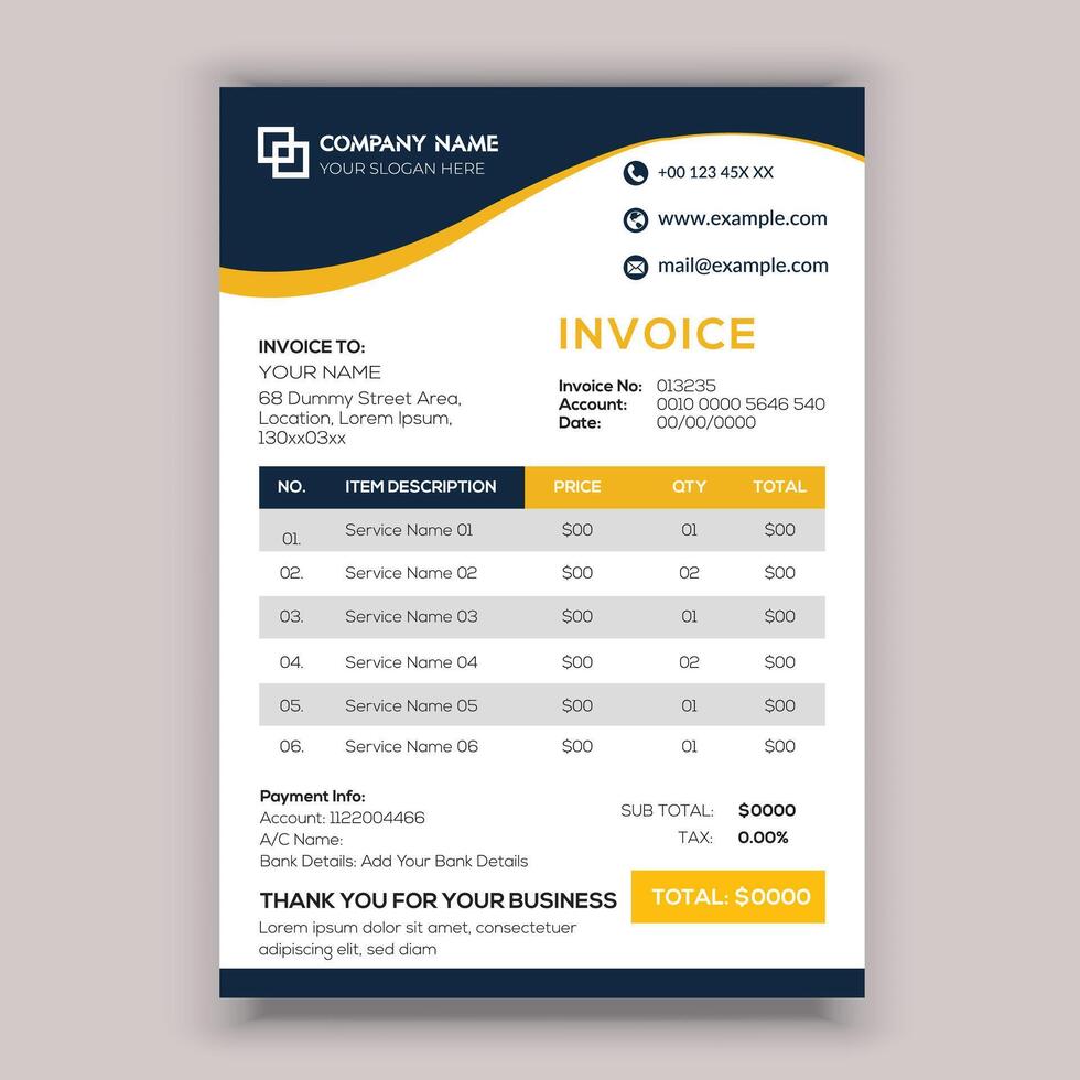 Professional Corporate Business Invoice Template Design, Elegant Business Stationery Design. vector