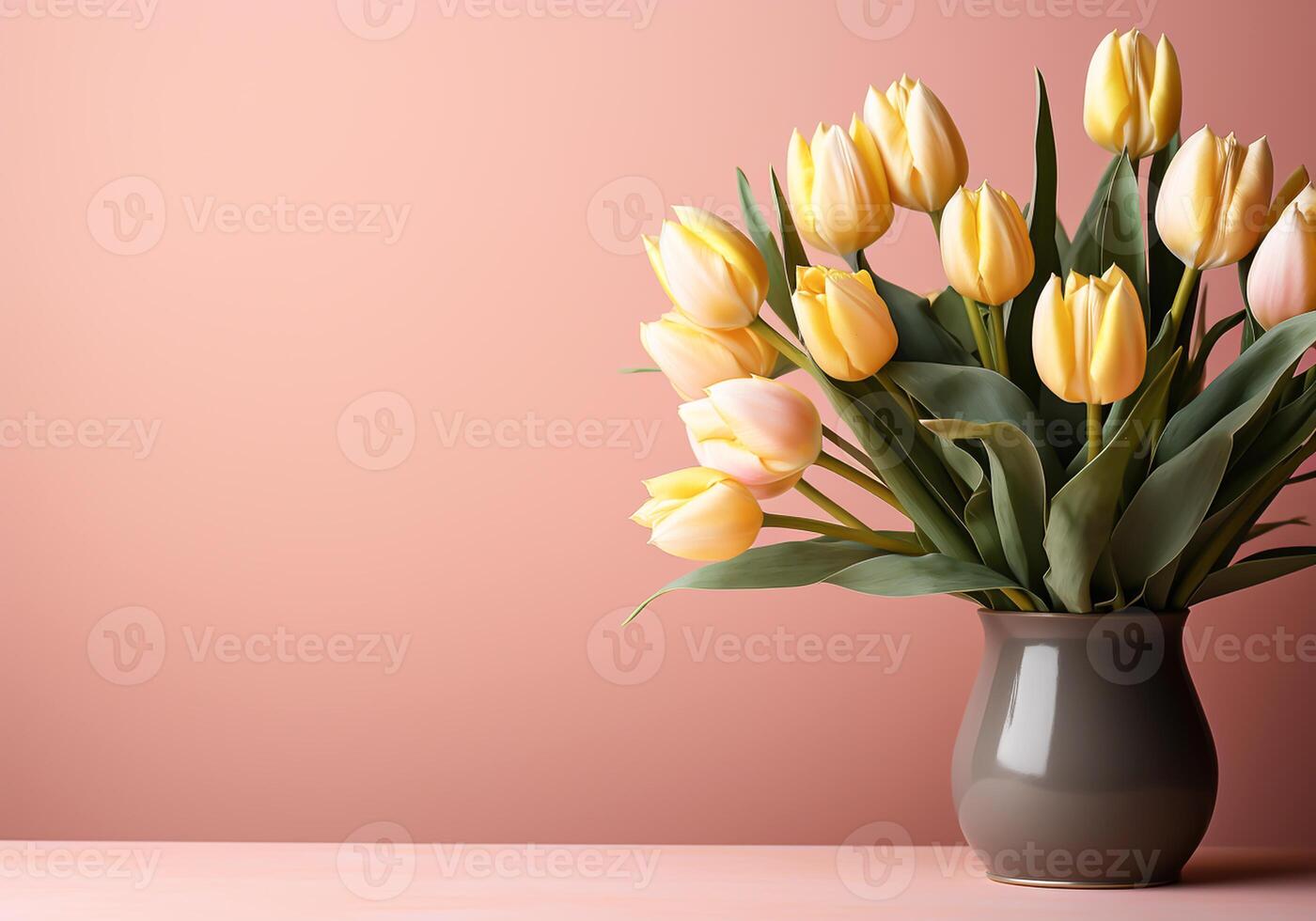 AI generated Minimalist background with tulips in spring colors for invitation card. Wedding, Mother's Day, Valentine's Day or other events photo