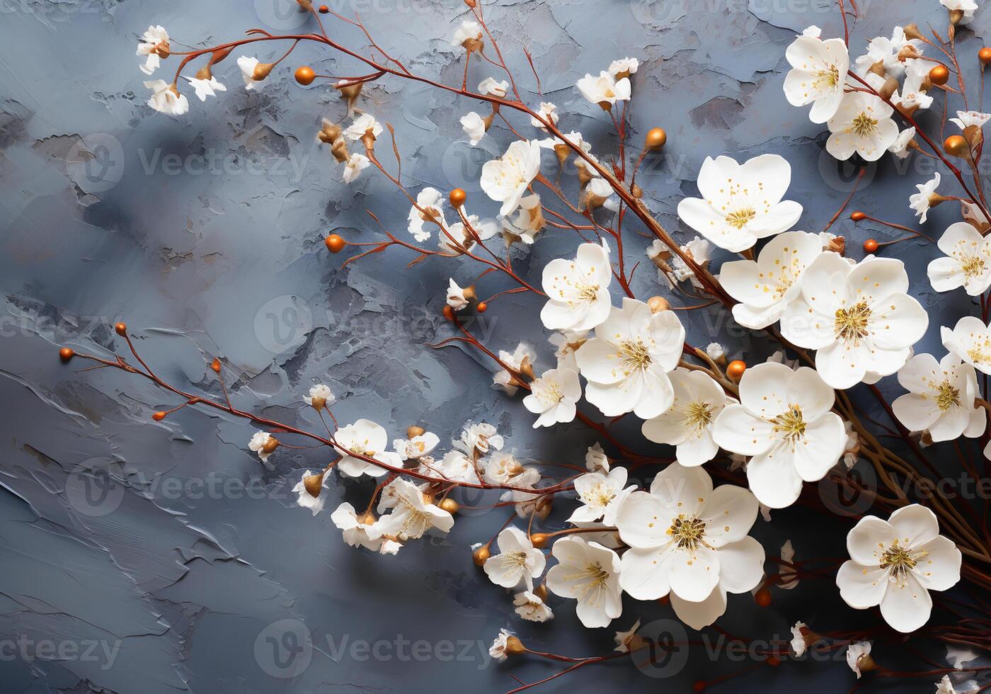 AI generated Minimalist background with cherry blossom with spring colors for invitation card. Wedding, Mother's Day, Valentine's Day or other events photo