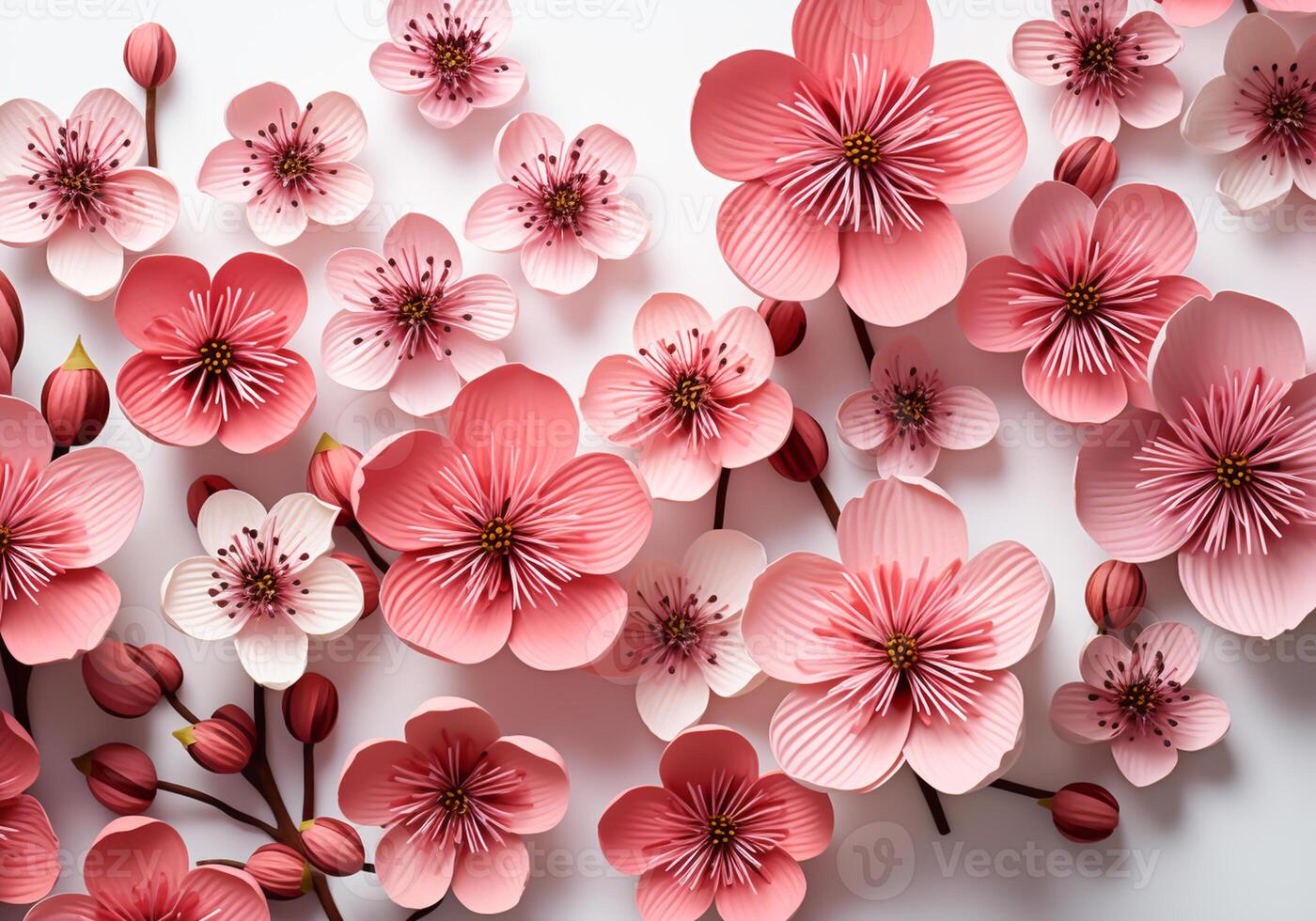 AI generated Minimalist background with cherry blossom with spring colors for invitation card. Wedding, Mother's Day, Valentine's Day or other events photo