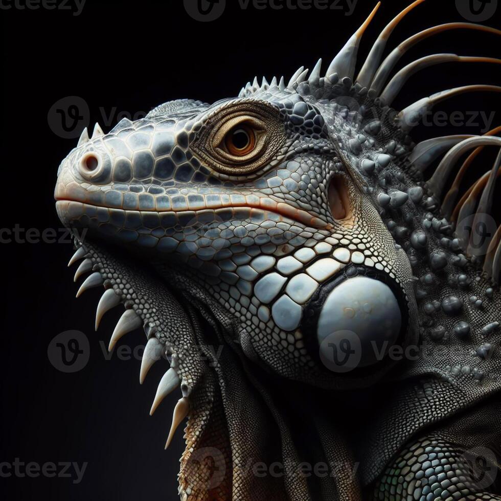 AI generated Iguana isolated on black background. World of reptiles. photo