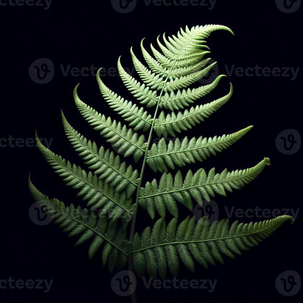 AI generated Fern isolated on black background. Flowers and plants in spring. photo