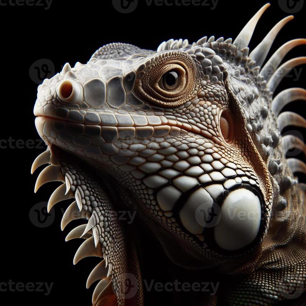 AI generated Iguana isolated on black background. World of reptiles. photo