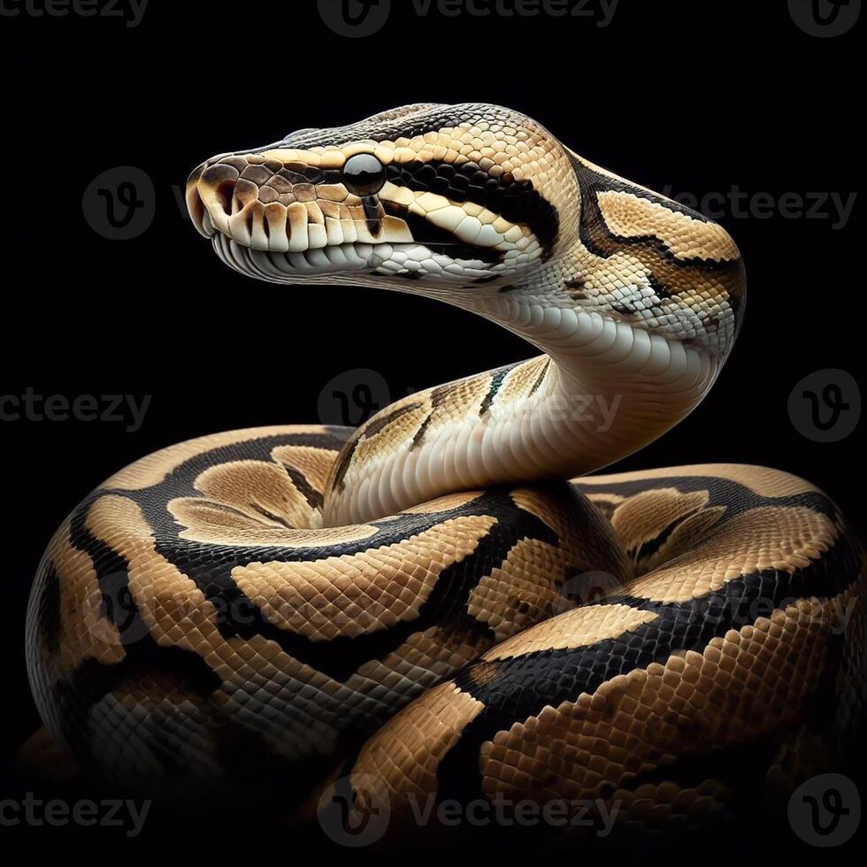 AI generated Snake, cobra, isolated on black background. Reptiles in nature. photo