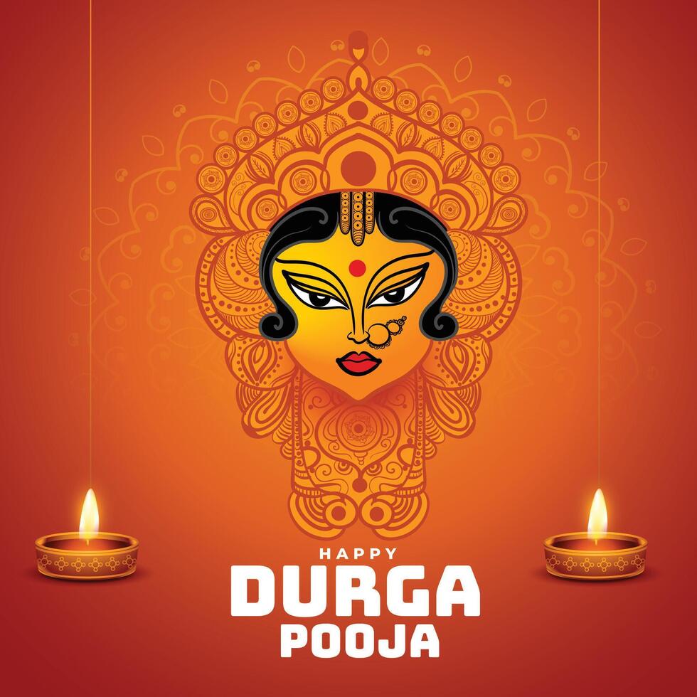 religioso Durga pooja festival tarjeta diseño vector