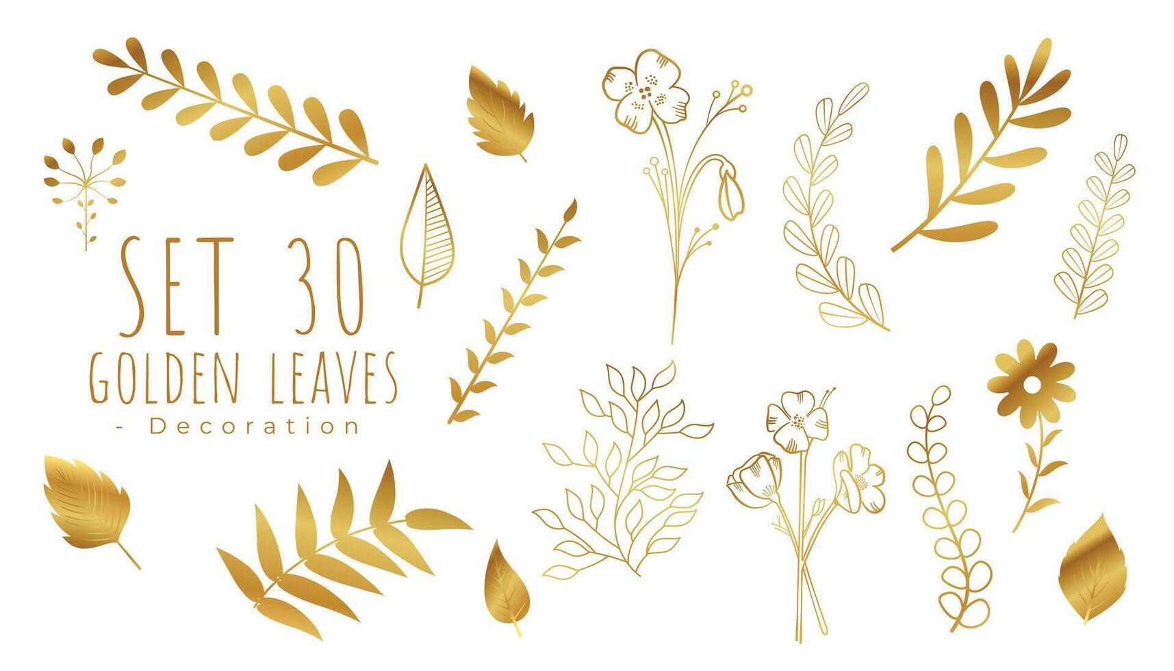 set of golden leaves for greeting card on white background vector