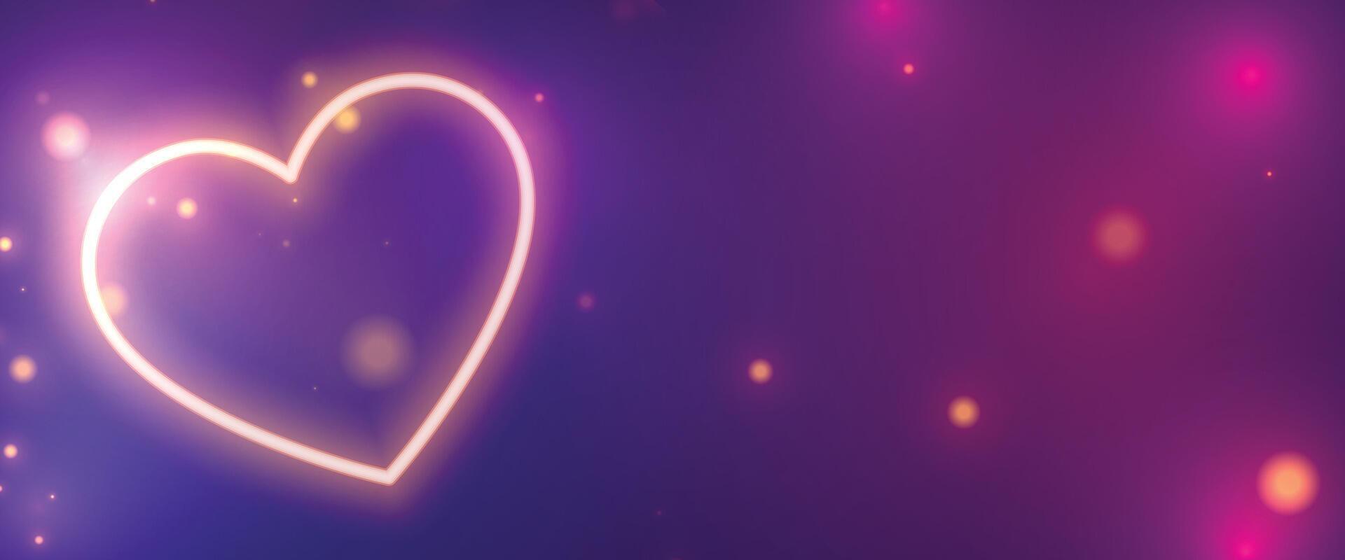 valentines day shiny banner with glowing neon heart vector