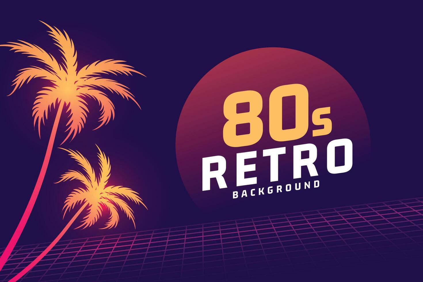 80s retro style sci fi trendy background with palm tree design vector